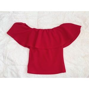 Adorable cropped red off the shoulder blouse